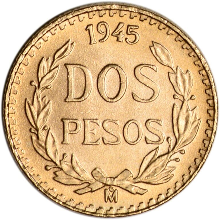 Read more about the article 1945 Mexico Gold 2 Pesos .0482 oz – BU Restrike