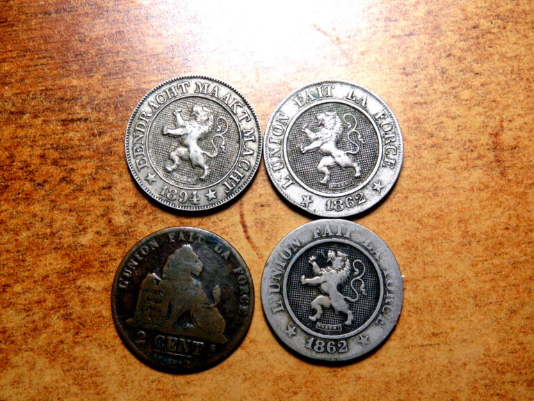Read more about the article 4 Belgiun Coins  1894 1861 Etc. 10 Centimes XF Nice D10
