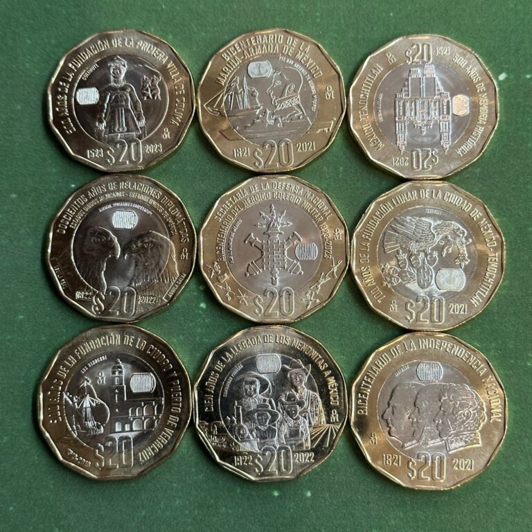 Read more about the article 2019-2023 Mexico 9 coins 20 pesos 9 different types Bimetallic BU