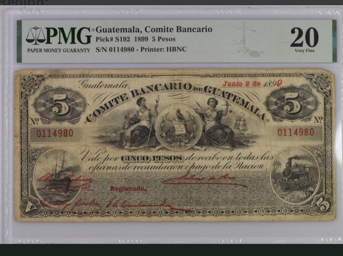 Read more about the article Guatemala  Comite Bancario  5 Pesos 1899