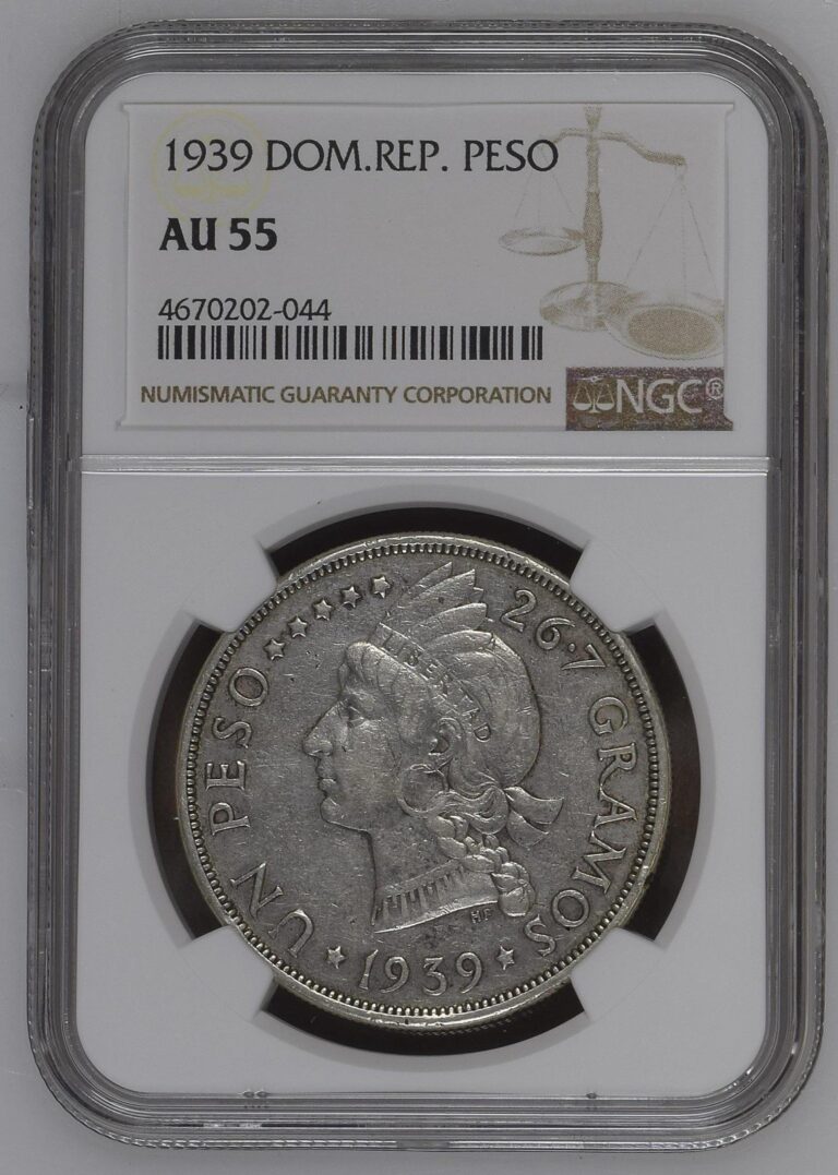 Read more about the article 1939 Dominican Republic Silver Peso Key Date NGC AU 55