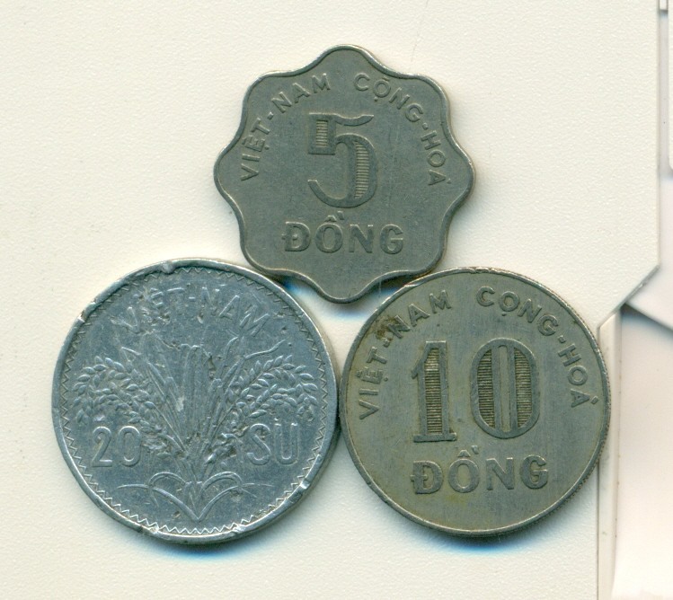 Read more about the article 3 DIFFERENT COINS from SOUTH VIETNAM – 1966 5 DONG  1964 10 DONG and 1953 20 SU