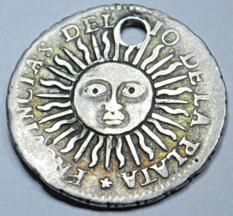 Read more about the article 1815 Holed Argentina Potosi Silver 1/2 Reales Genuine Antique 1800’s Sun Coin
