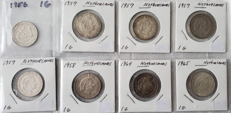 Read more about the article Netherlands One Gulden Silver Minor Coins:  Juliana-Lot of 8