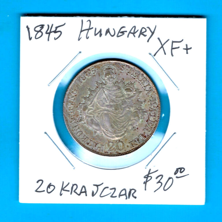 Read more about the article HUNGARY- BEAUTIFUL HISTORICAL FERDINAND V SILVER 20 KRAJCZAR  1845 B  KM# 422
