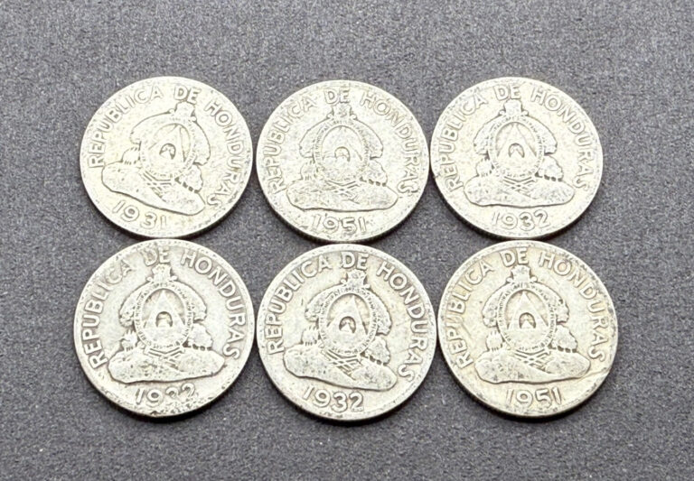 Read more about the article 1932  1932  1951 Honduras 50 Fifty Centavos  KM# 74  Silver  Chief Head 6 Coins