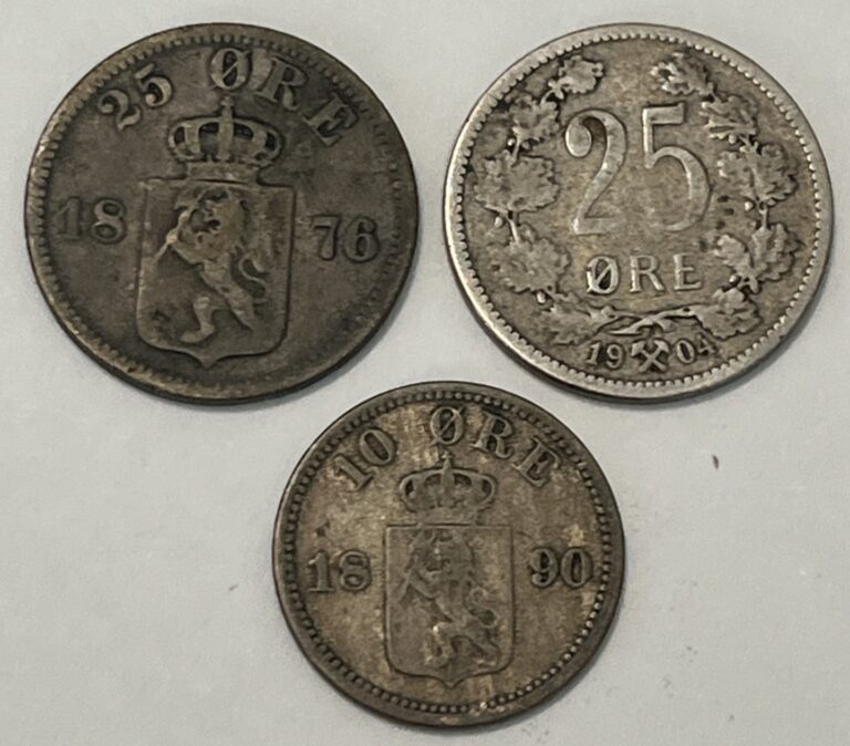 Read more about the article NORWAY 1876 1904 25 Ore 1890 10 Ore Silver 3 Coins