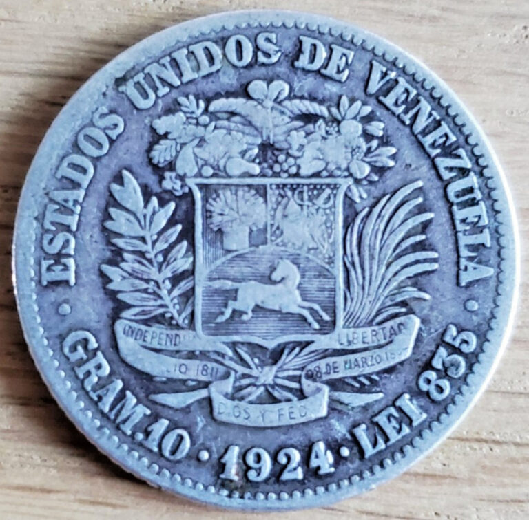 Read more about the article RARE 1924 Venezuela 2 Bolivares Coin .835 Silver FREE SHIPPING