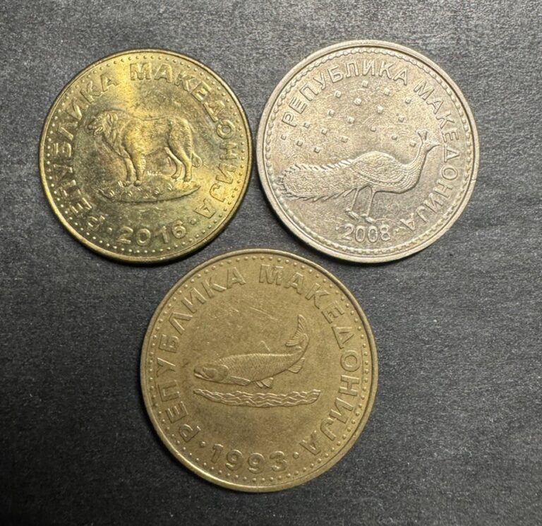 Read more about the article North Macedonia Lot Of 3 Coins 1 2 10 Denari Peacock Dog Fish World Low Mintage