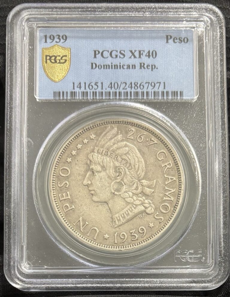 Read more about the article 1939 (P) Dominican Republic 1 Peso PCGS  XF40 Silver .900 KM#22 15 000 Minted
