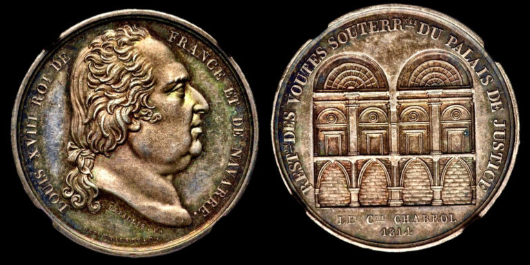 Read more about the article 1814 France Silver Palace Of Justice Depaulis 33mm NGC MS63 Beautifully Toned