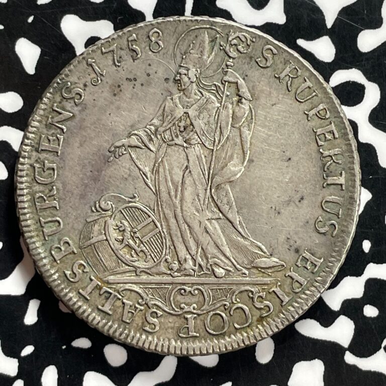 Read more about the article 1758 Austria Salzburg 1 Thaler Lot#JM9833 Large Silver! Nice! DAV-1250