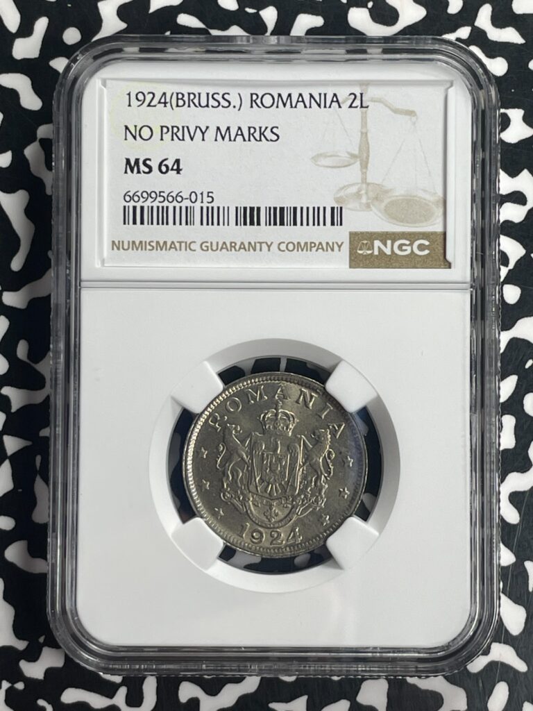 Read more about the article 1924-(Brussels) Romania 2 Lei NGC MS64 Lot#G829 Choice UNC! No Privy Marks