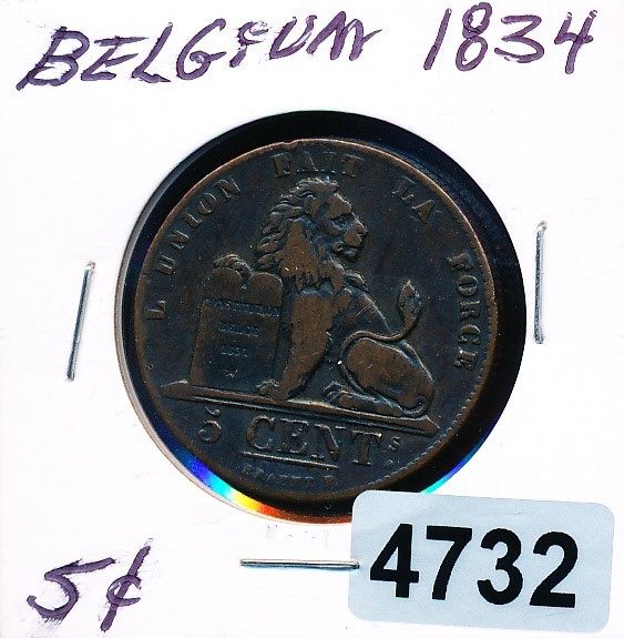 Read more about the article Belgium – 1834 –  5 CENTAVOS COPPER – #4732