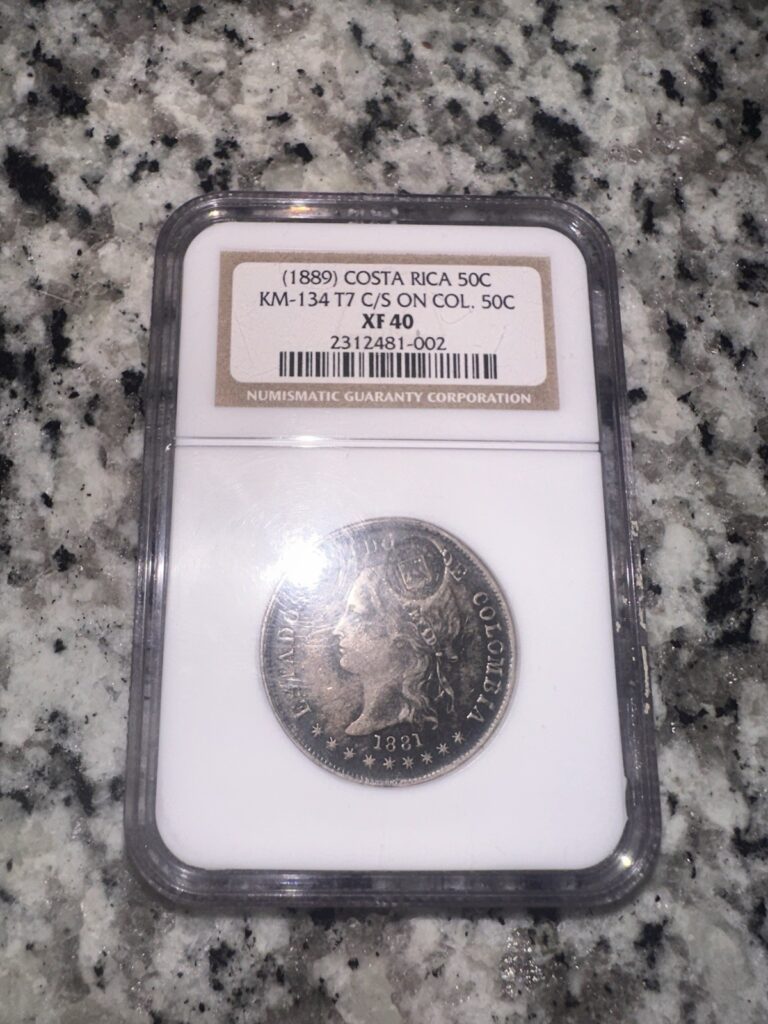 Read more about the article Scarce 1889 Costa Rica 50 Centavos T7 C/S On Colombia 50 Centavos NGC XF40