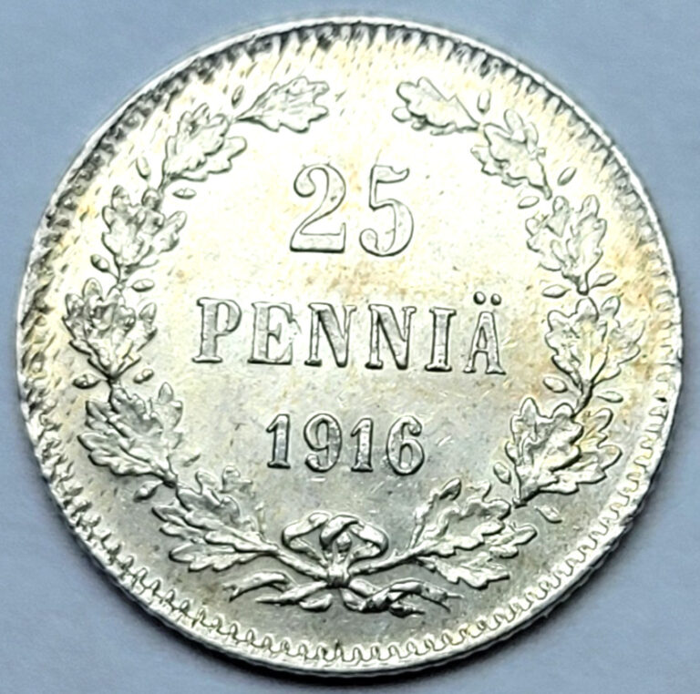Read more about the article FINLAND Russian Grand Duchy Nicholas II era 1916S silver 25 Pennia; BU