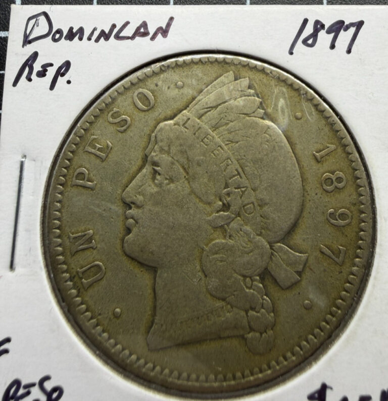 Read more about the article 1897-A Dominican Republic Silver Un Peso – Philadelphia Minted – KM16