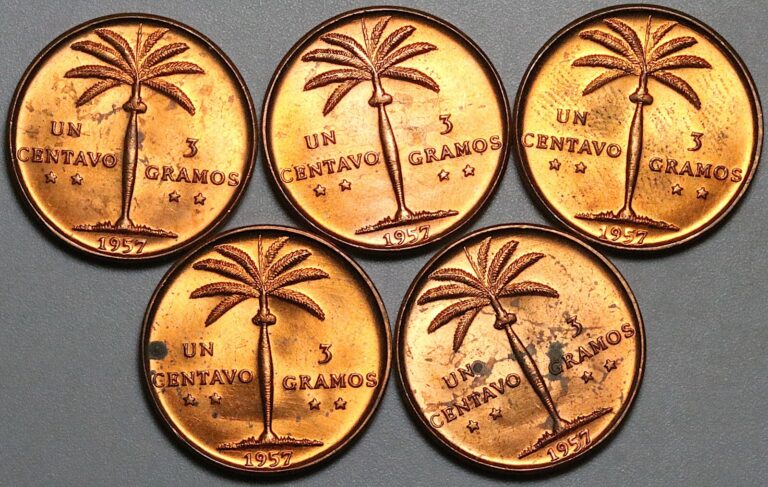Read more about the article 1957 Dominican Republic 1 Centavo Five Palm Tree GEM BU Coins (25030301R)
