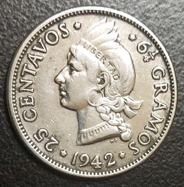 Read more about the article 1942 Dominican Republic 25 Centavos Old Silver XF Cleaned Coin KM 20