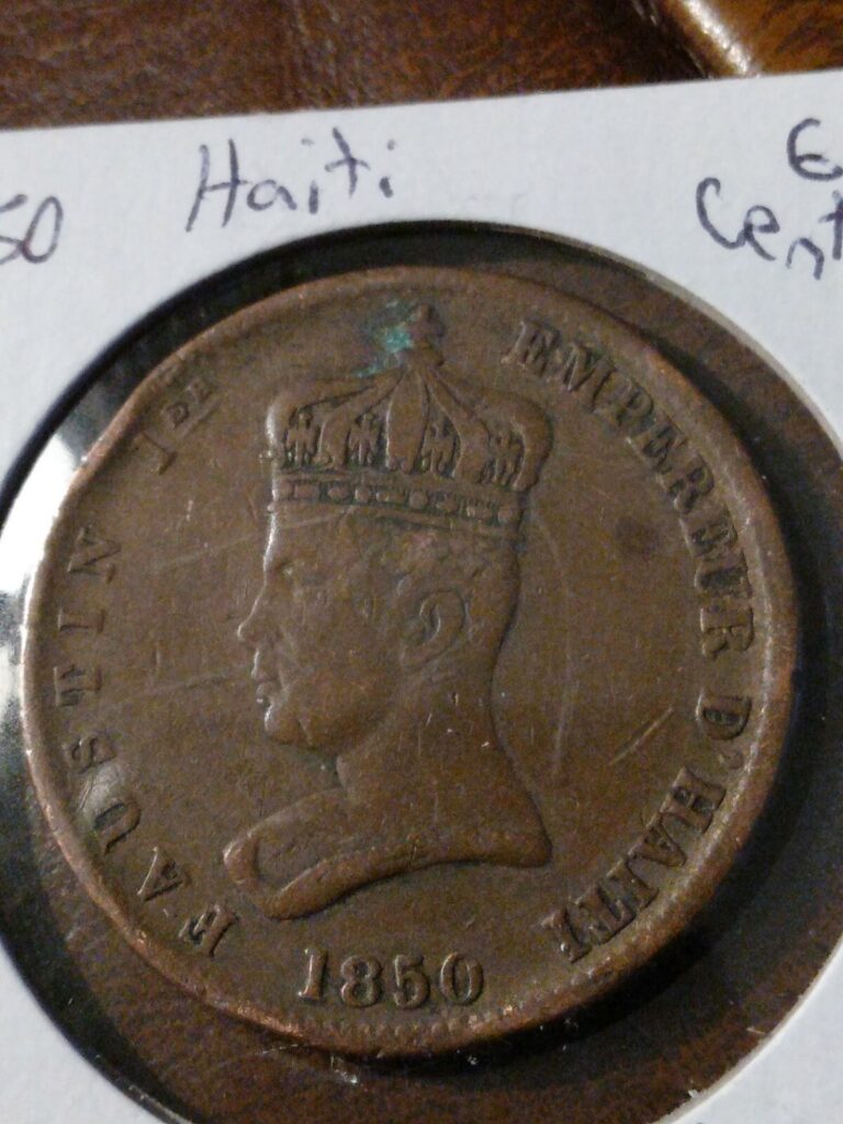 Read more about the article RARE👉 1850 HAITI Emperor FAUSTIN I Lions VINTAGE Antique Hatian 6 CENTIMES j/6