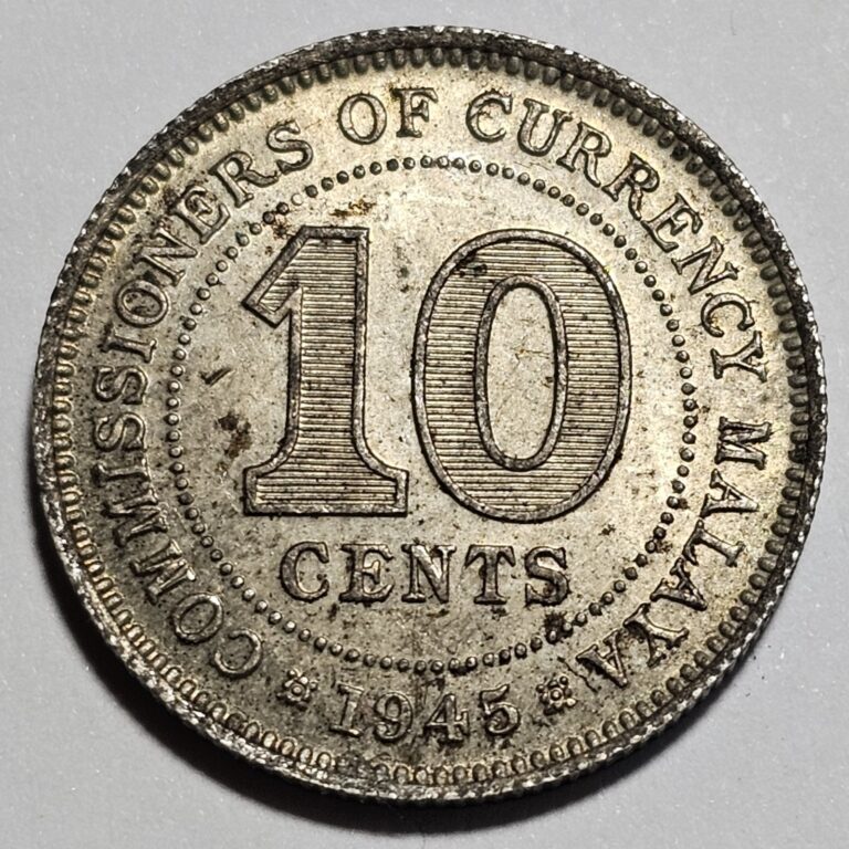 Read more about the article 1945 Malaya Malaysia 10 Cents Silver Coin 0.500 (A107)