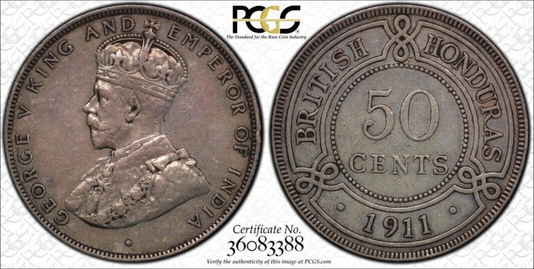 Read more about the article British Honduras  1911 George V 50 Cents. PCGS 45. 12 000 Mintage.