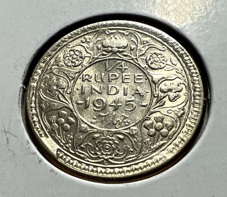 Read more about the article 1945 BRITISH INDIA 1/4 SILVER RUPEE NEAR UNCIRCULATED