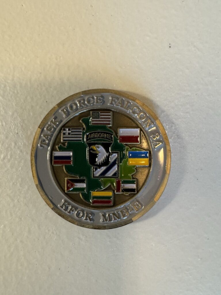 Read more about the article Challenge Coin For Task Force Falcon 3A  KFOR MNB-E  Kosovo 2001.