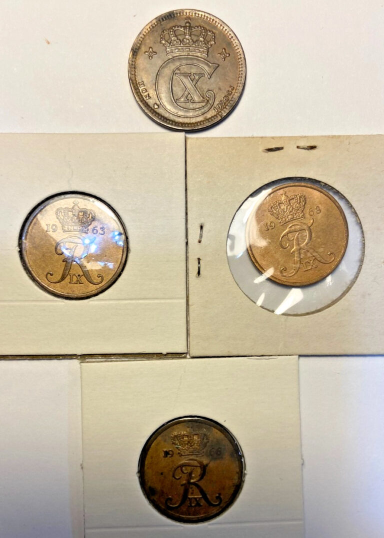 Read more about the article Denmark 5öre • 1920  1963  1966  1968 Lot of 4 Coins near UNC and XF
