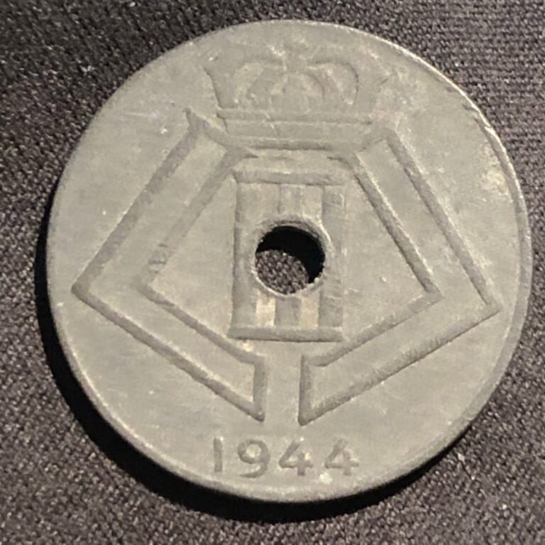 Read more about the article 1944 Belgium 10 Centimes Zinc Wartime Coin – VF (Very Fine) condition