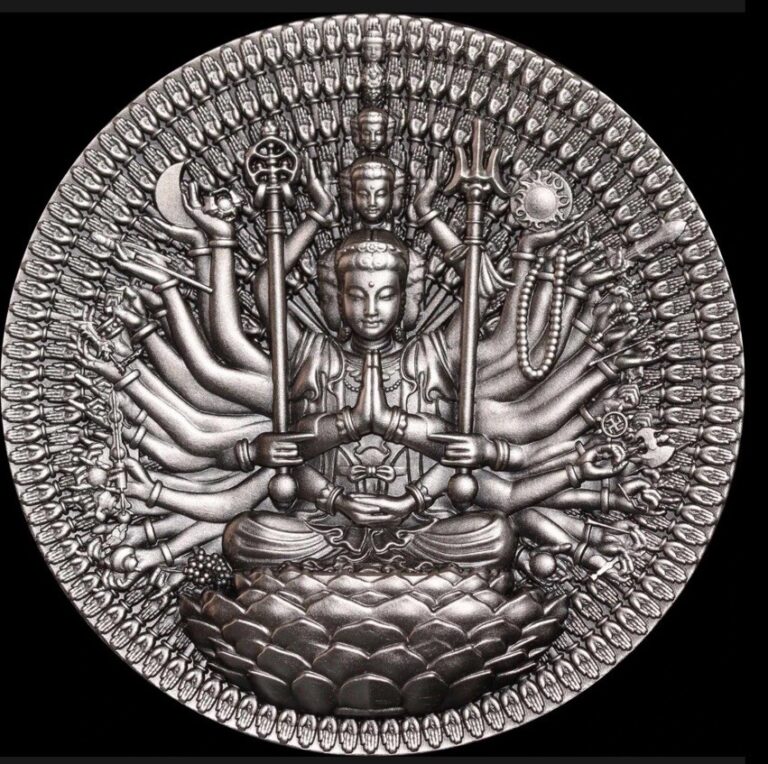 Read more about the article 2025 Gabon Thousand-Armed Thousand-Eyed Guan Yin Bodhisattva Antique 2 oz Silver
