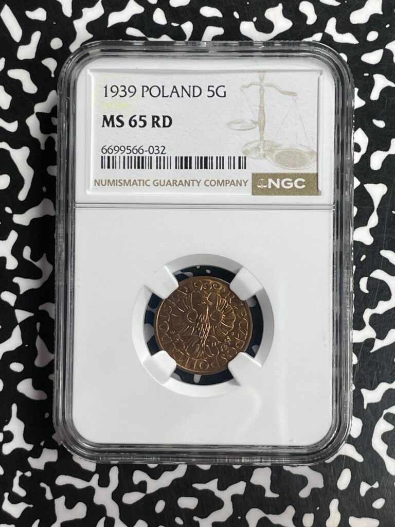 Read more about the article 1939 Poland 5 Groszy NGC MS65RD Lot#G842 Gem BU!