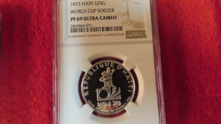 Read more about the article 1973 HAITI SILVER 25 GOURDES WORLD CUP SOCCER NGC PF 69 ULTRA CAMEO BEAUTIFUL