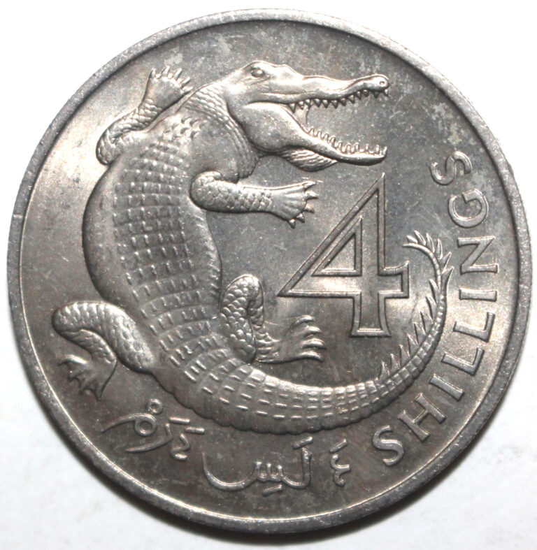 Read more about the article The Gambia 4 Shillings Coin 1966 KM#6 Crocodile British Elizabeth II Africa Four