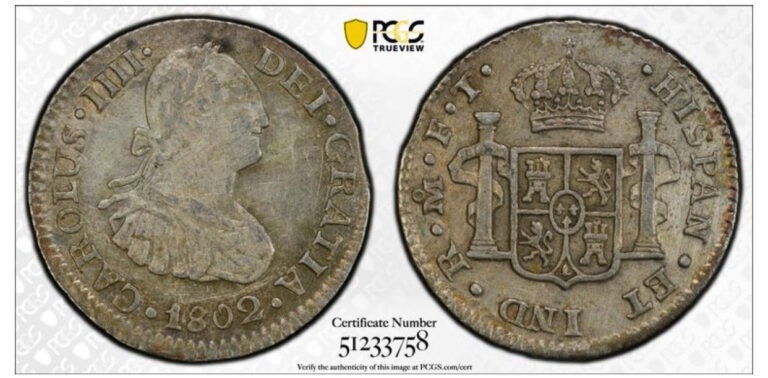 Read more about the article 1802 MO FT MEXICO 1/2 REAL SILVER COIN PCGS AU