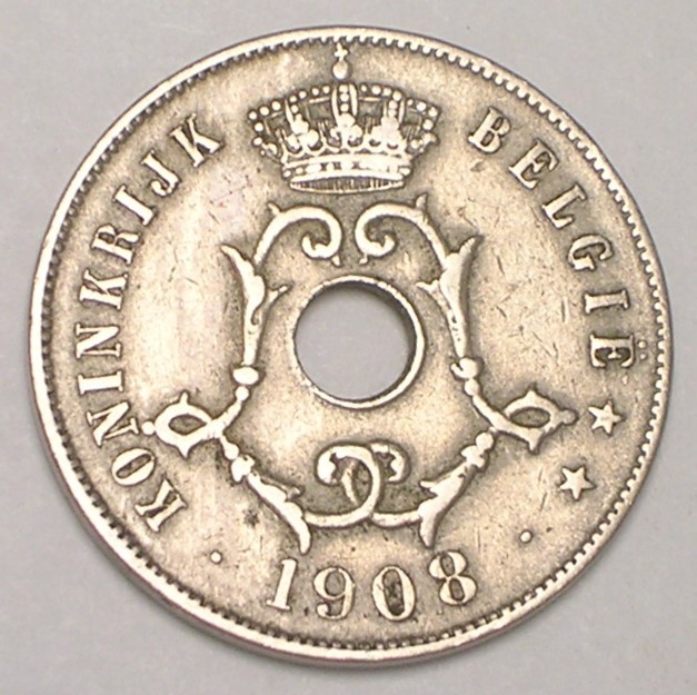 Read more about the article 1908 Belgium Belgian 25 Centimes Crowned Monogram Coin VF+