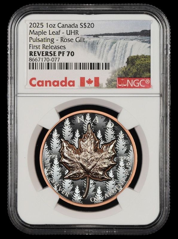 Read more about the article 2025 Canada Maple Pulsating Rose Gold Gild 1 oz Silver NGC PF70 Reverse Proof FR