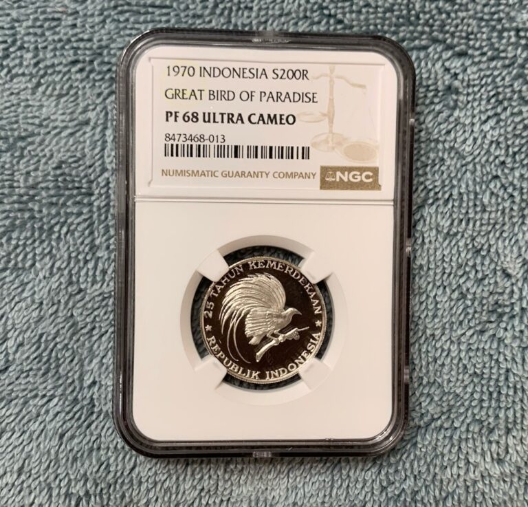 Read more about the article 1970 Indonesia 200 Rupiah Great Bird of Paradise .999 Silver NGC PF 68 UC Toned