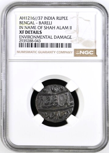 Read more about the article AH 1216 Year 37 India Bengal Presidency Rupee  NGC XF Details  KM-52.2  1801