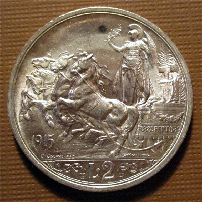 Read more about the article ITALY – 1915R -2 LIRE VITTORIO EMANUELE III – SILVER-BETTER GRADE- KM#55  HEKO6