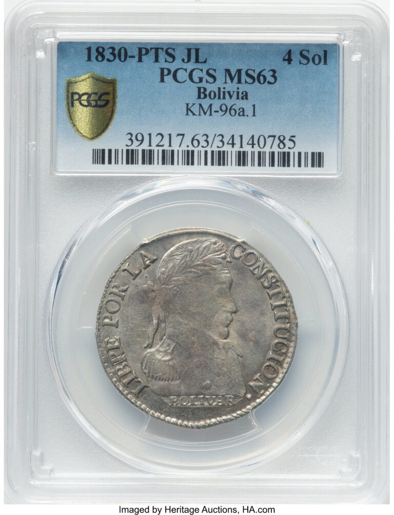 Read more about the article 1830-PTS JL Bolivia Silver 4 Soles PCGS MS63
