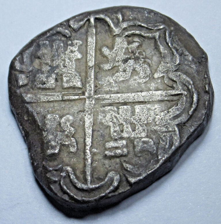 Read more about the article 1600s Spanish 2 Reales Genuine Antique Colonial Two Bit Pirate Treasure Cob Coin