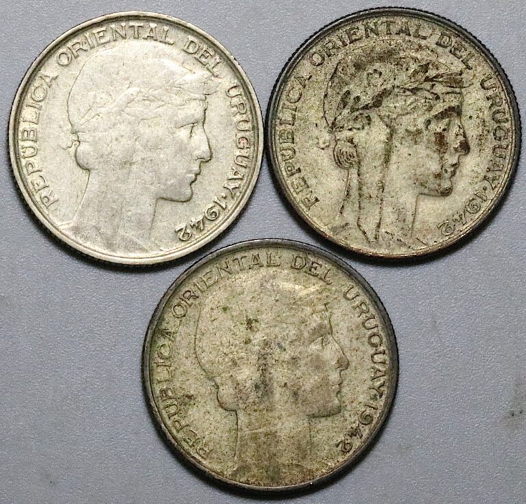 Read more about the article 1942-So Uruguay 20 Centesimos 3 Pcs VF Silver Coins (25081804R)