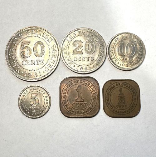 Read more about the article (6) Coin Lot Malaya and British Borneo World Foreign Coins  1940-1961  Nice Lot