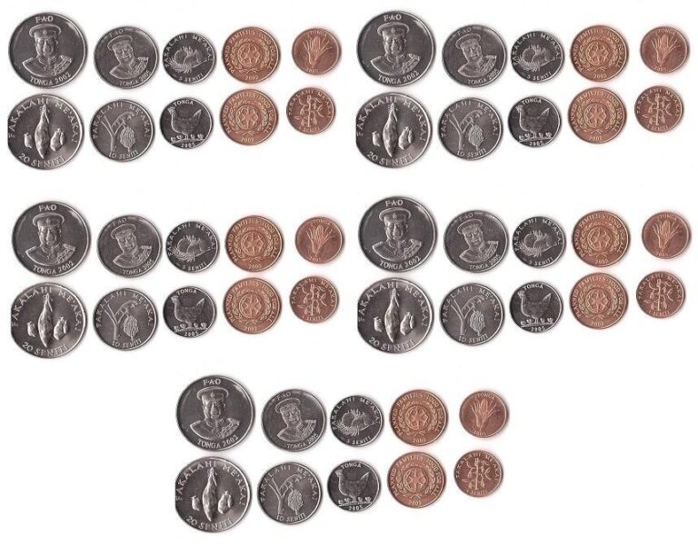 Read more about the article Tonga 5 pcs х set 5 coins 1 2 5 10 20 Seniti 2002 – 2005 UNC / aUNC Lemberg-Zp