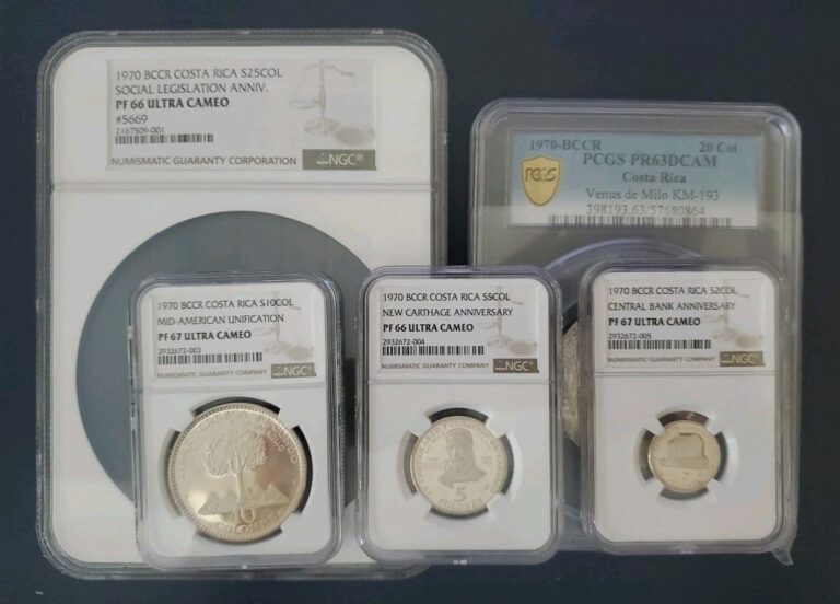 Read more about the article 1970 Costa Rica Coin Set 5 Silver PCGS NGC PF63 UCAM-PF 67 UCAM Toning Beautiful