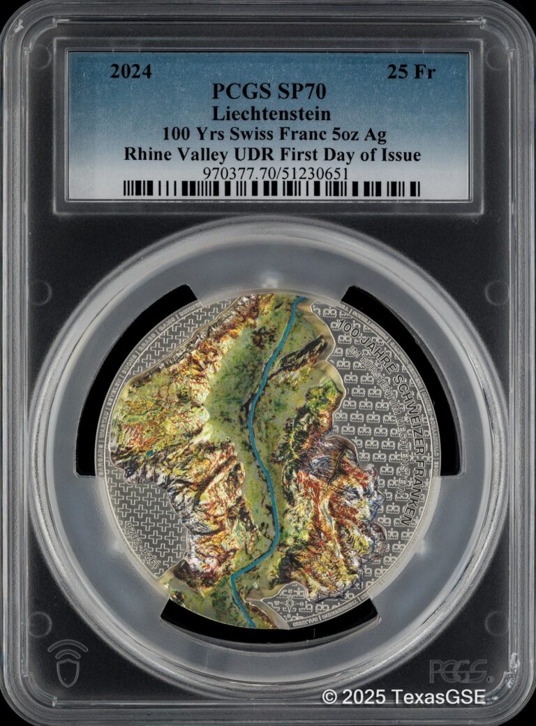 Read more about the article 2024 Liechtenstein Silver 5oz 100 Years of the Swiss Franc PCGS SP70 First Day