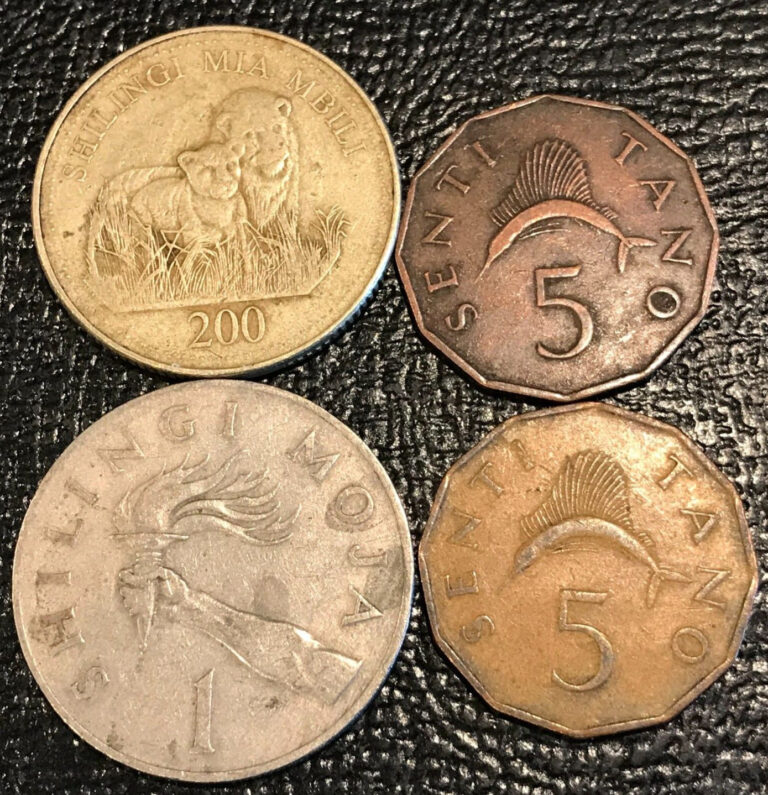 Read more about the article 4-(2)1966 5 SENTI 1974 1 SHILLING 1998 LION 200 SHILLINGS TANZANIA COINS-AGT574
