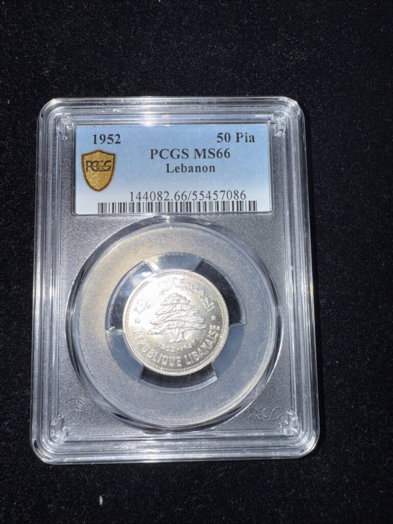 Read more about the article Lebanon 🇱🇧 1952 Silver  50 Piastres PCGS MS66