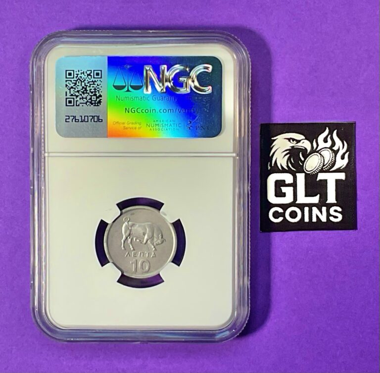 Read more about the article 1978 Greece 10 Lepta • NGC MS65 • Brilliant Uncirculated Aluminum Coin